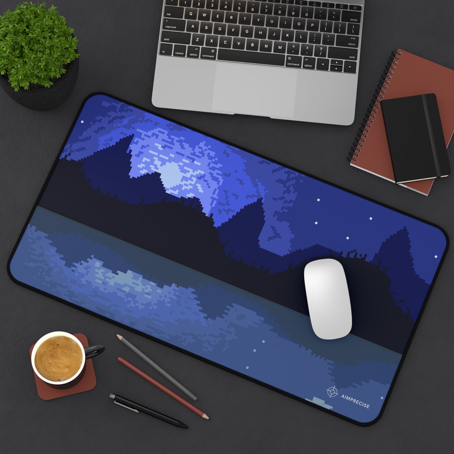 Mountain Lake Moonlit Pixel Art Mouse Pad - AimPrecise