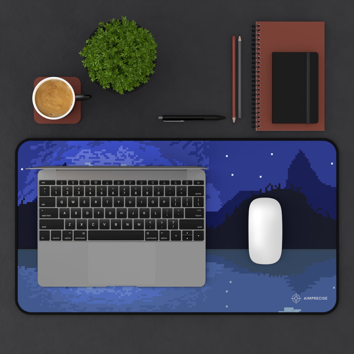 Mountain Lake Moonlit Pixel Art Mouse Pad - AimPrecise