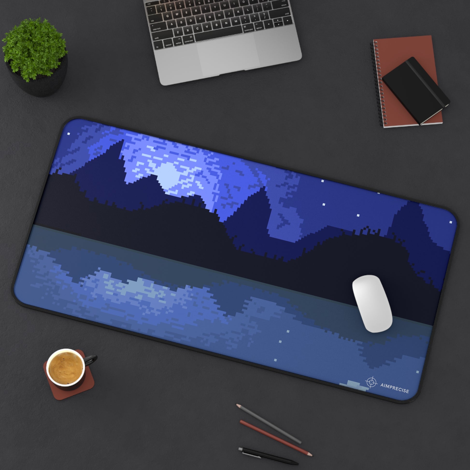 Mountain Lake Moonlit Pixel Art Mouse Pad - AimPrecise