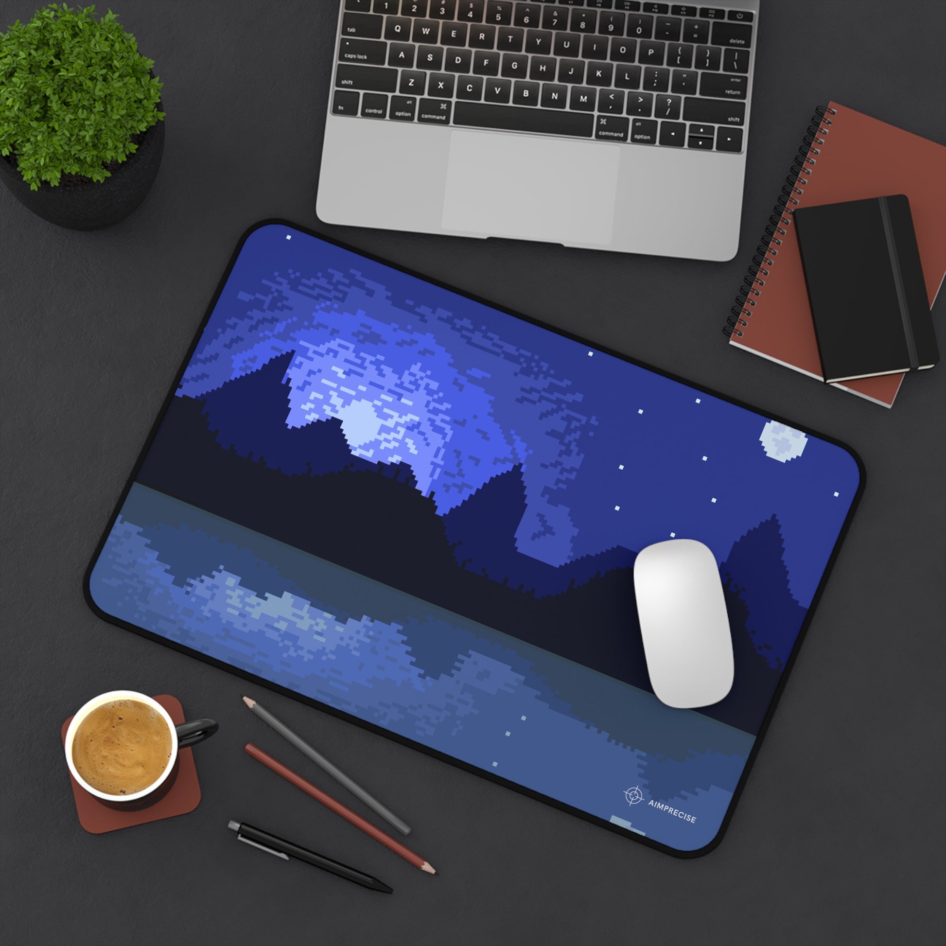 Mountain Lake Moonlit Pixel Art Mouse Pad - AimPrecise